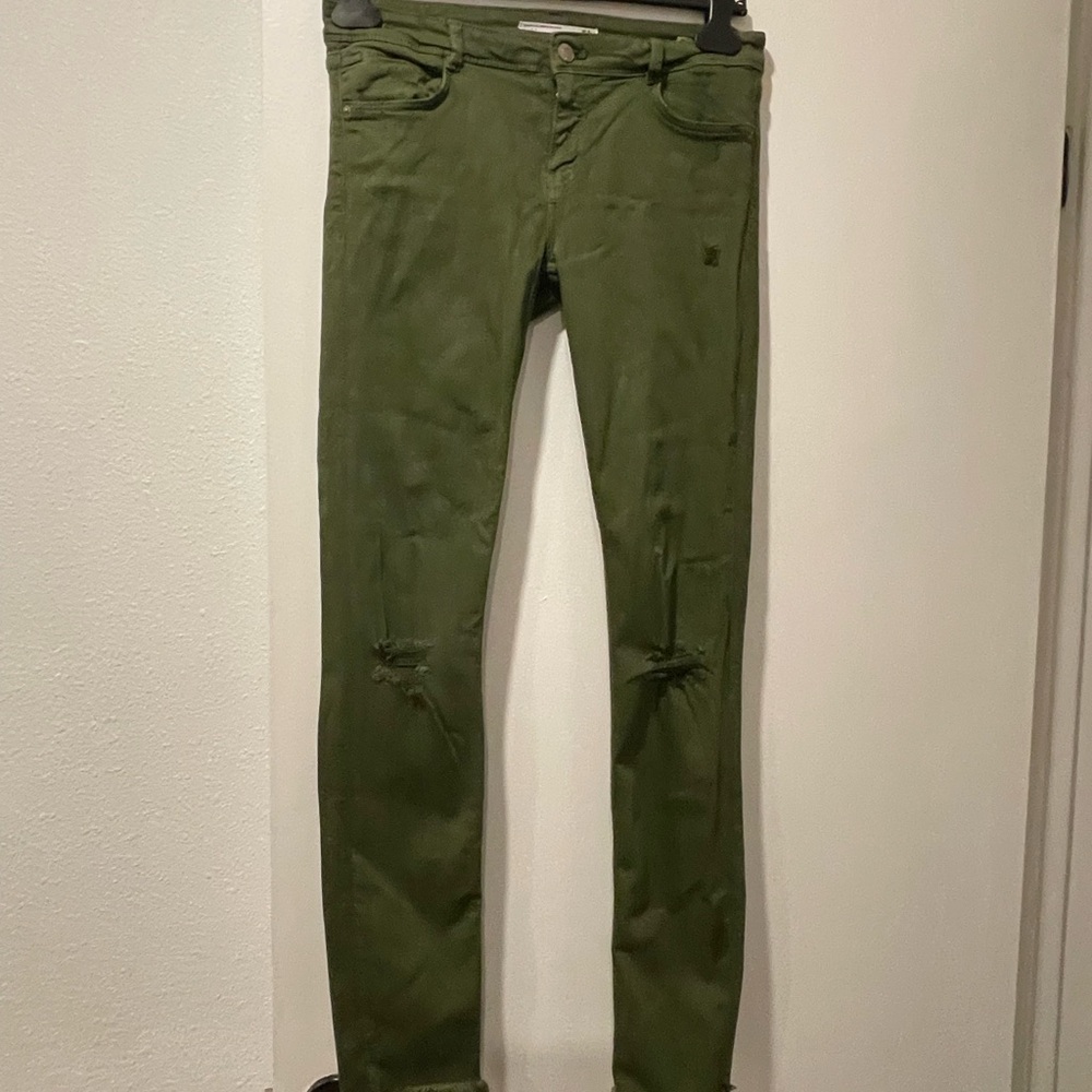 Zara Khaki Green Denim Trousers